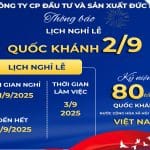 Thông báo lịch nghỉ lễ ngày Quốc Khánh 2/9/2025