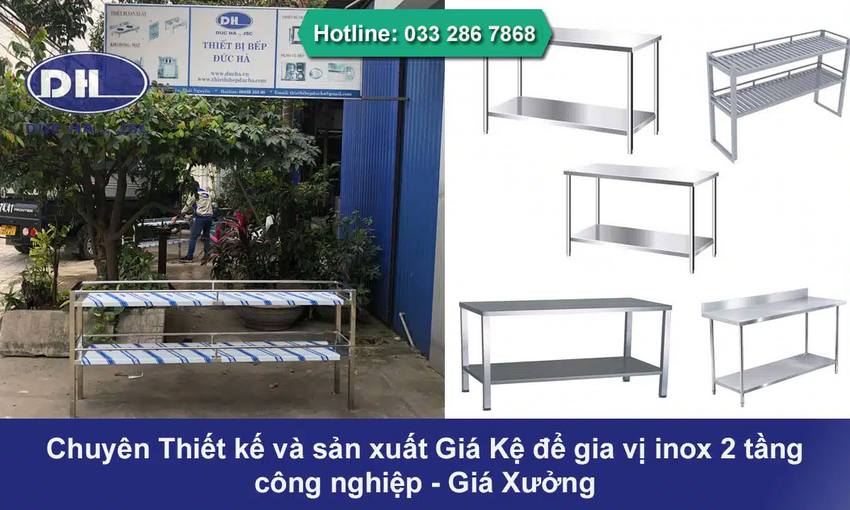 Chuyên Thiết kế và sản xuất Giá Kệ để gia vị inox 2 tầng