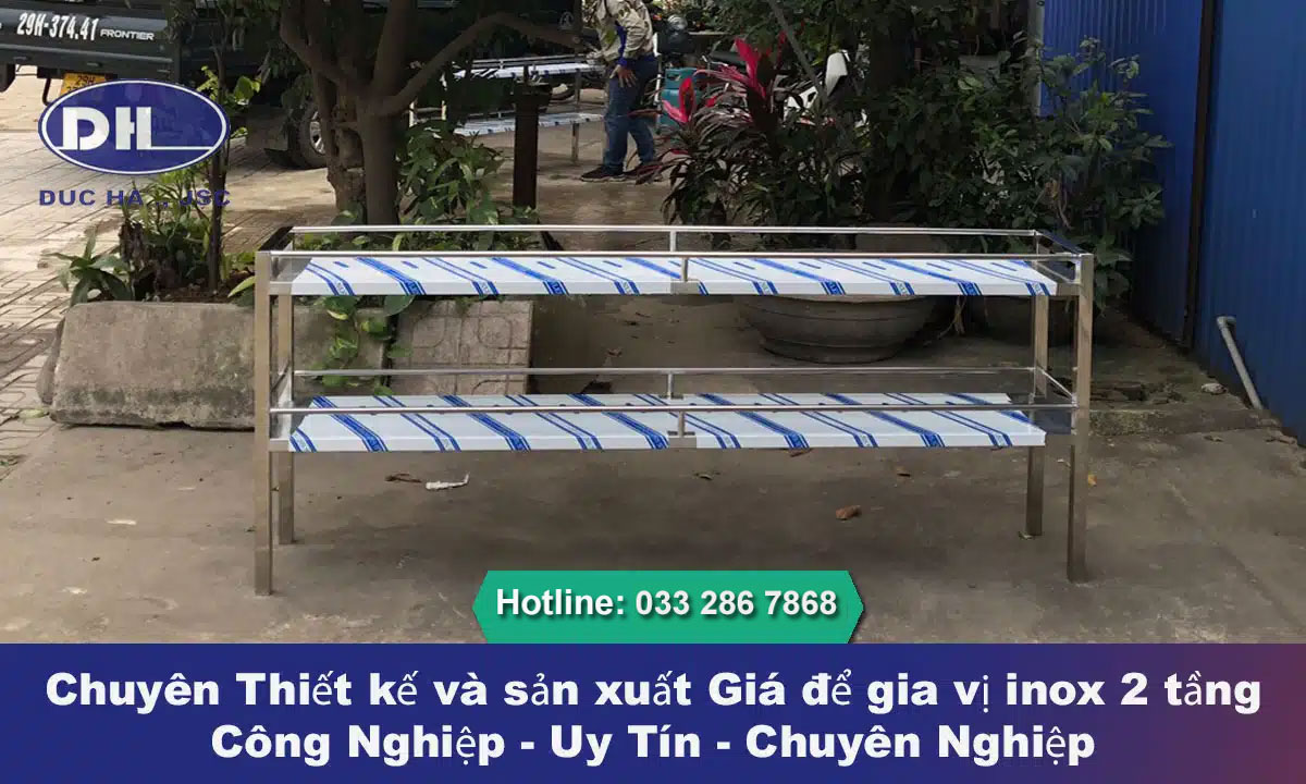 Chuyên Thiết kế và sản xuất Giá Kệ để gia vị inox 2 tầng