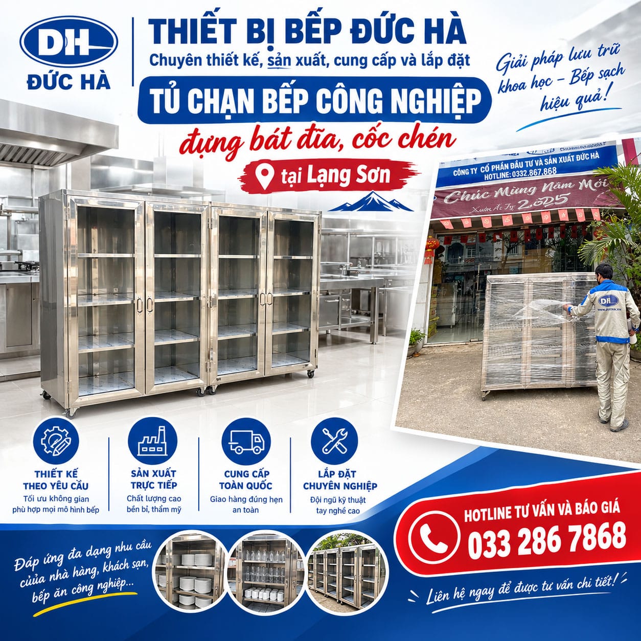 Tủ chạn bếp công nghiệp đựng bát đĩa, cốc chén tại Lạng Sơn