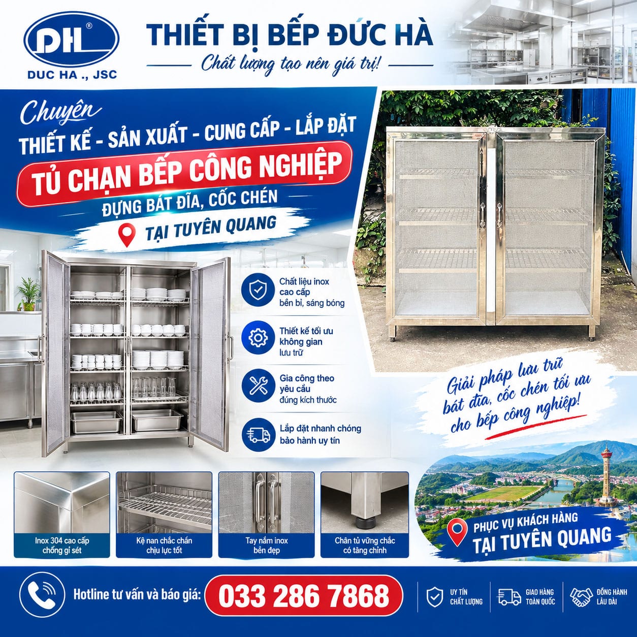 Tủ chạn bếp công nghiệp đựng bát đĩa, cốc chén tại Tuyên Quang